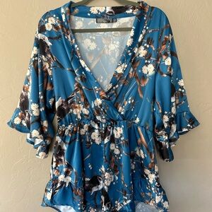 Floral Blue Wrap Romper